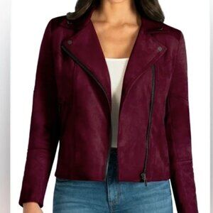 KUT from the Kloth Ana Faux Suede Moto Jacket – Burgundy, Size Medium